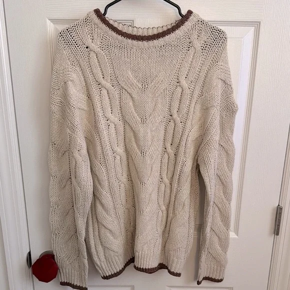 Cable Knit Cream Contrast Sweater - Picture 2 of 5